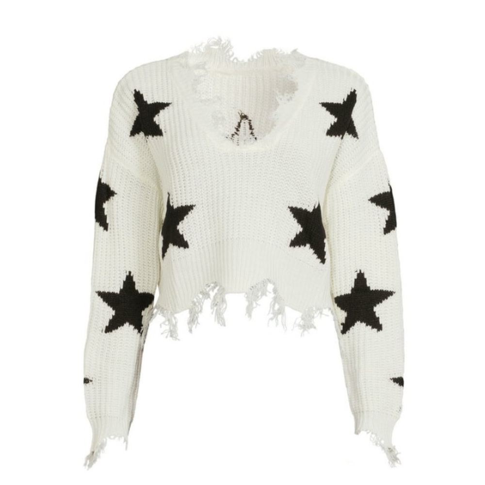 Just Polly Distressed Cropped Sweater